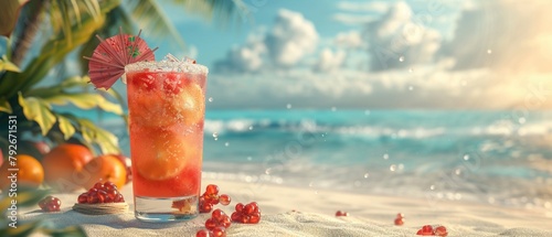 frozen cocktail on the beach 3d illustration vintage style photo