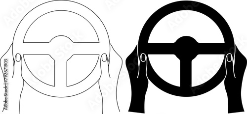 outline silhouette hands Steering wheel icon set