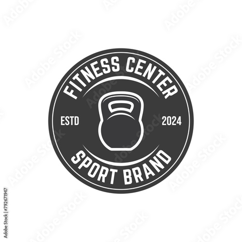 Vector barbell Plate logo design isolated on white background.