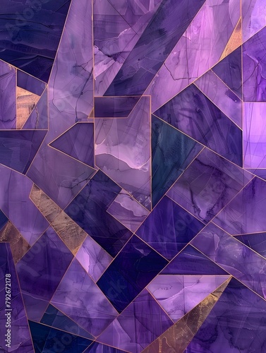 Abstract geometric shapes in various shades of 4 tones of different purple photo