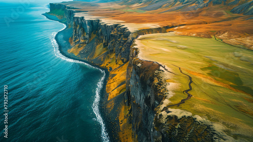 Painted line on a grassy cliff in Iceland