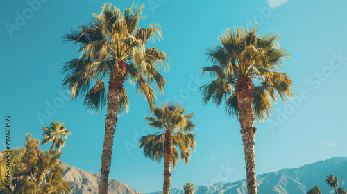 Palm trees and mountains in Palm Springs California.