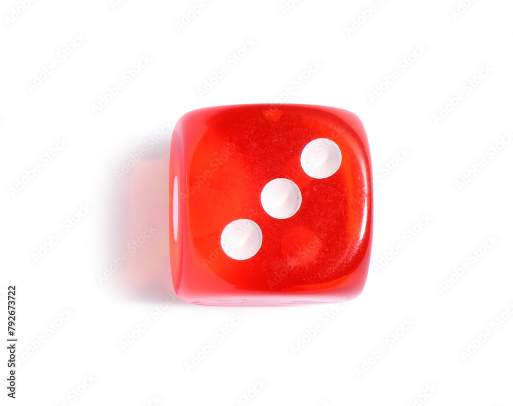 One red game dice isolated on white, top view One red game dice isolated on white, top view