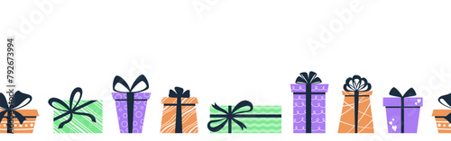 Vector flat seamless border with gift boxes