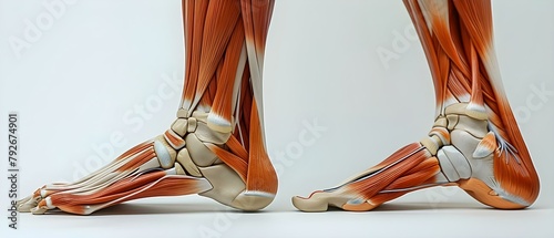 Anatomical front view of human leg muscles and feet position. Concept Anatomy, Human Body, Leg Muscles, Feet Position, Front View photo