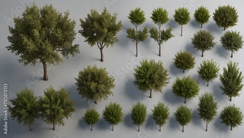 Set of Salix Purpurea Nana, Olive trees, and shrubs in 3D rendering. Top view and plan view for illustration, architectural presentation, visualization, and digital composition Generative AI © Haroon