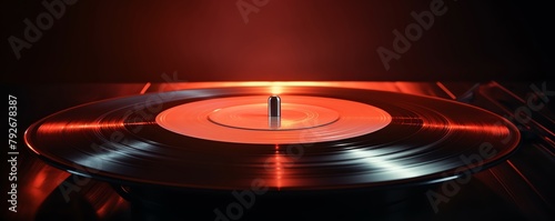A record player playing a vinyl record with red light.
