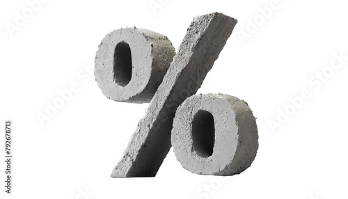 Gray concrete, cement made percent sign. Isolated on white background.
