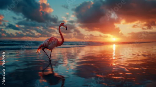 flamingo at sunset photo