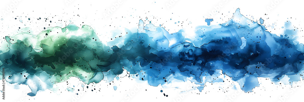 Blue and green watercolor splotch pattern on transparent background.