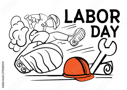 Sketch for World Labour day1 May with Grunge Background. Vector Illustration photo