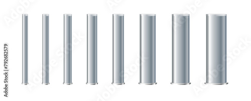 Metal poles with different diameters. metal columns. Steel pipes. Template design for urban advertising banners.