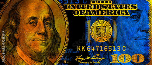 US 100 dollar banknote in Ukrainian national flag colors