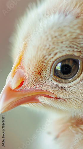 A close up of a chicken s face with its eyes open