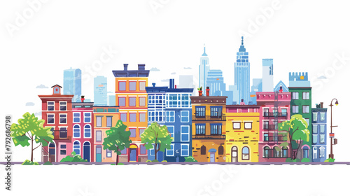 City street panoramic.Set buildings. Vector flat style