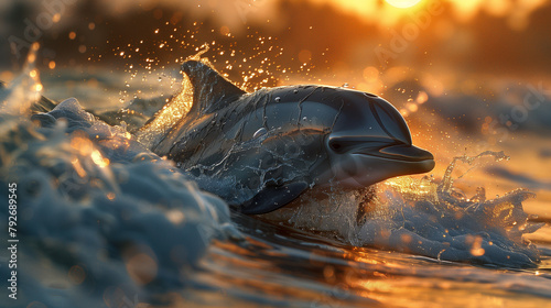 dolphin in sea with sunset time © pattozher