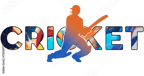 Isolated text CRICKET on Withe Background - Color Icon Gradient Silhouette Figure of a Male Batsman Hitting Ball © Snap2Art