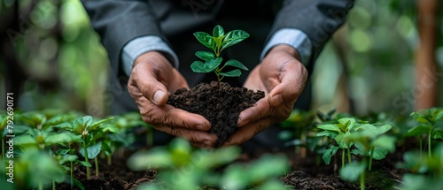 Businessman strategizing ecofriendly initiative for sustainable future showcasing ESG efforts on paper. Concept Sustainable Business Practices, Environmental Strategy, ESG Reporting