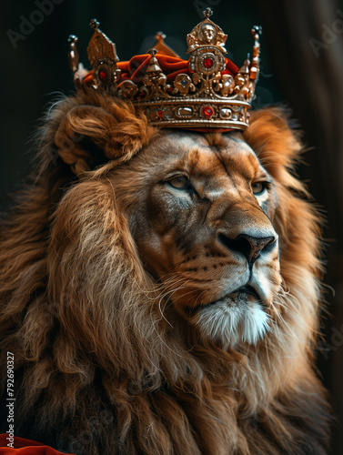 portrait of lion wearing crown, king of wild concept