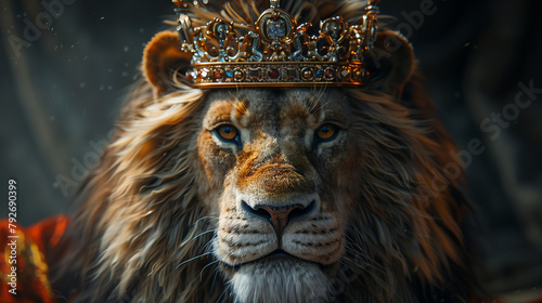 portrait of lion wearing crown  king of wild concept