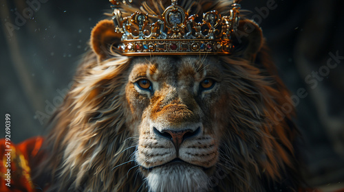 portrait of lion wearing cr...