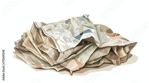 Crumpled newspaper pages isolated on white background photo