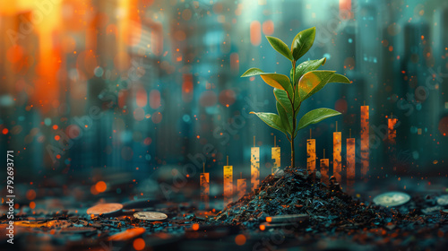 plant growing with graph in...