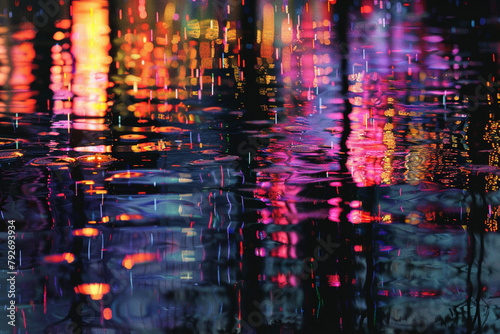 Glitchy digital raindrops morphing into pixelated art.