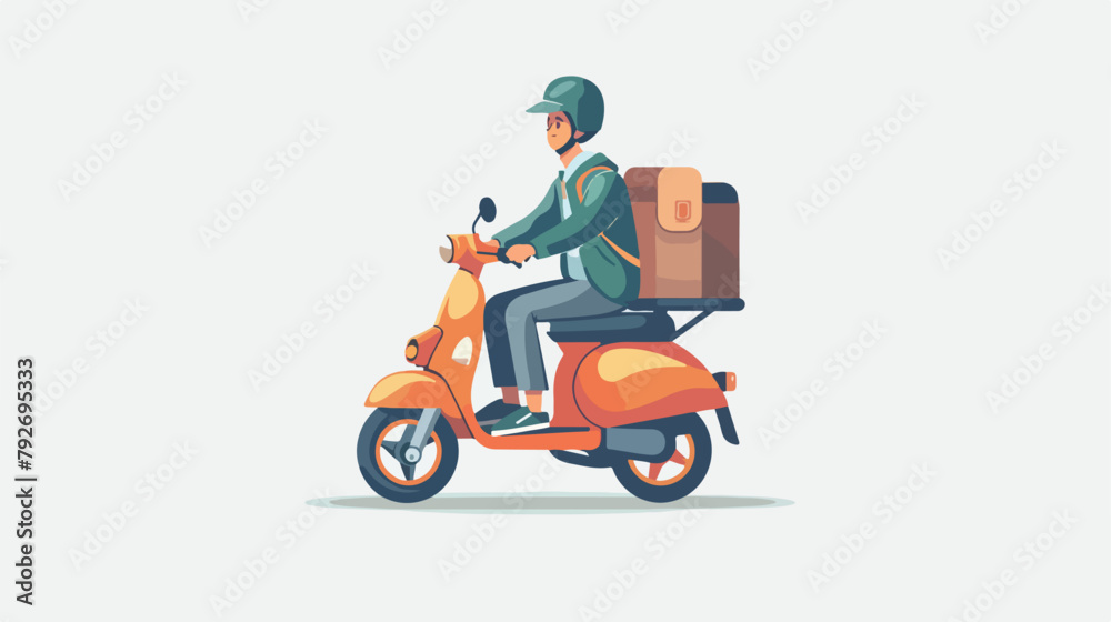 Delivery courier on a motorized scooter isolated. vector