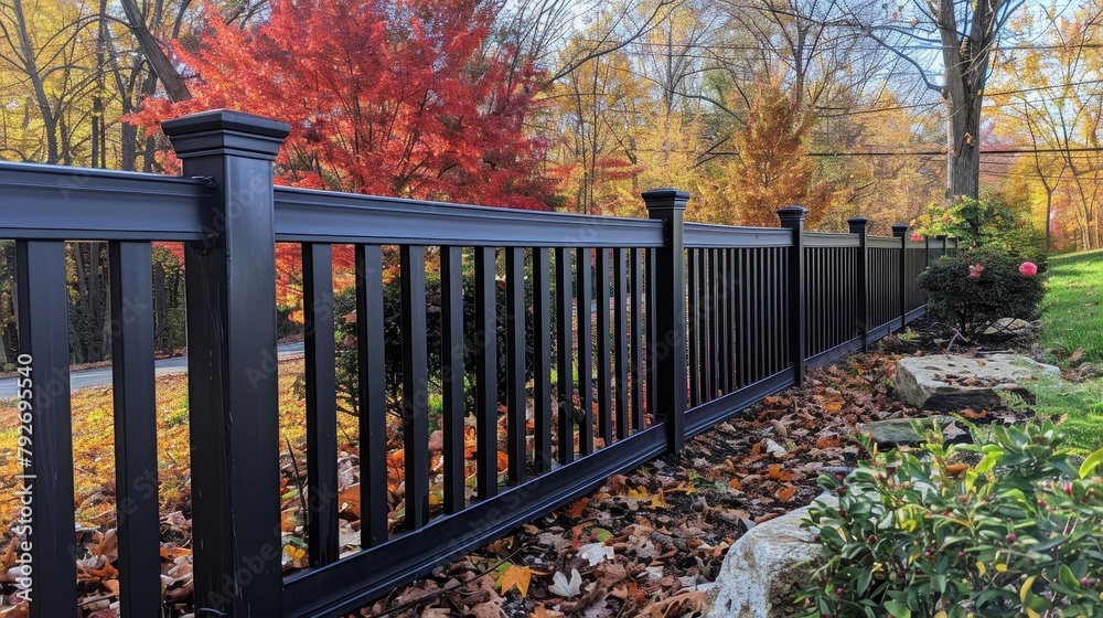 A black fence made of wood with a white background A black fence made of wood with a white background