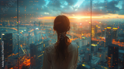 woman looking to city from ...