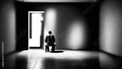 Wallpaper Mural A solitary figure sits by a window in a dimly lit, vintage study, surrounded by wooden paneling and classic paintings, Generative AI.

 Torontodigital.ca