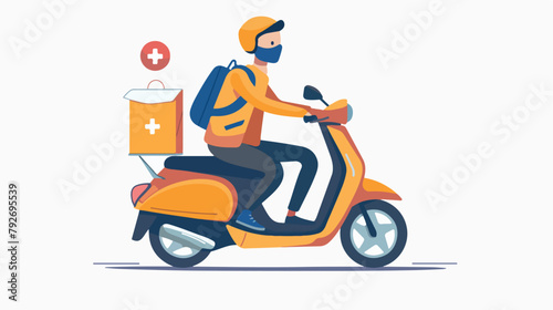 Delivery man in medical mask on a motorbike