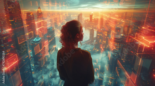 woman looking to city from ...
