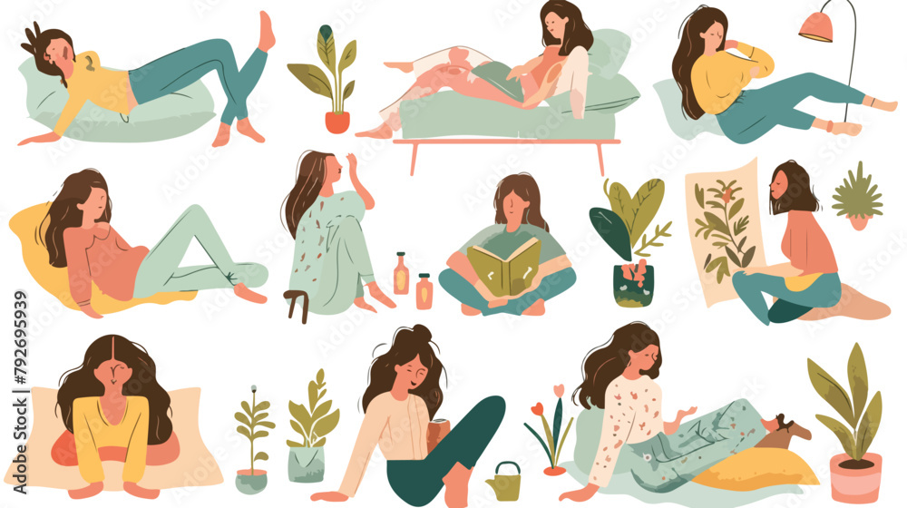 Woman Self Care Hobby Illustration. Set of woman 