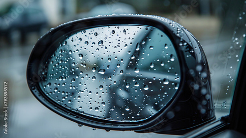 Rain drop on front car mirror
