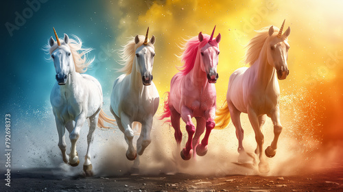 colorful of unicorn running