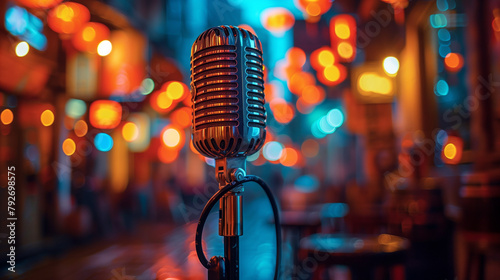microphone with blur background, podcast background photo
