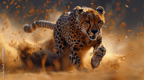 leopard running in grass field