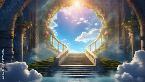 View of the portal and entrance to the world of gods hidden in heaven, fantasy scene photo