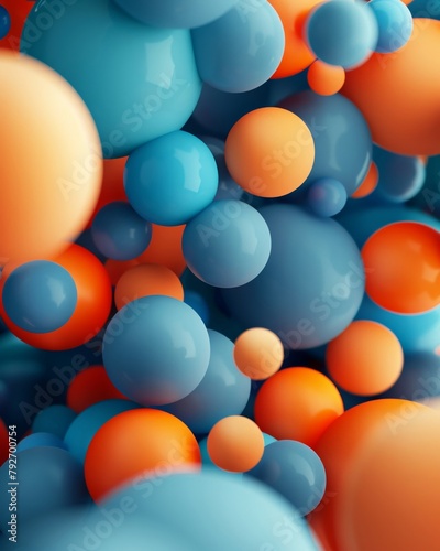 The mobile wallpaper showcases vibrant 3D abstract spheres in a captivating blend of orange and blue colors, offering ample copy space for advertising media messages
