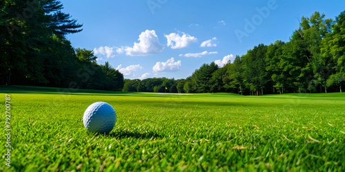 White golf ball on the green grass