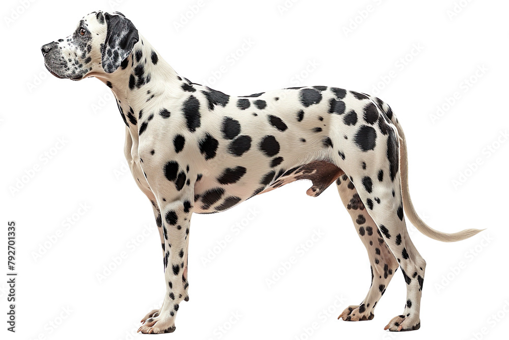 Dalmatian standing full body on side isolated on transparent background