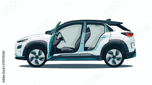 Electric CUV car with open door isolated side view. vector