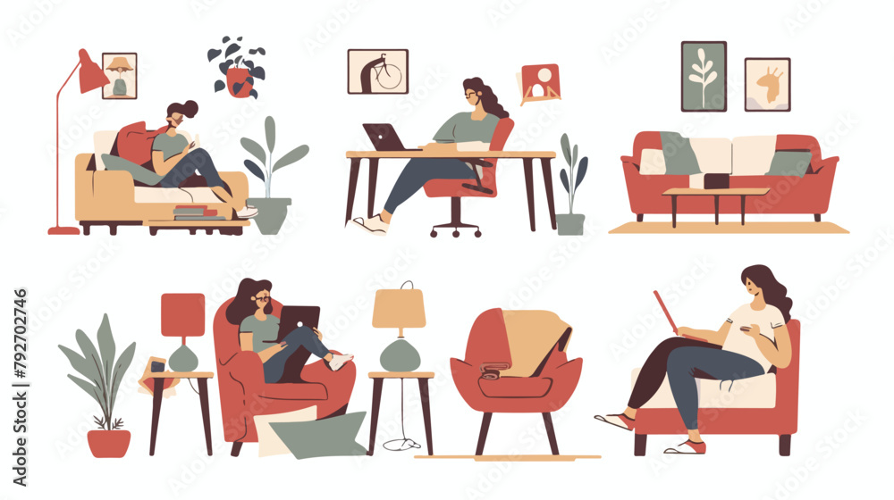 Working and stay at home flat vector illustration Han