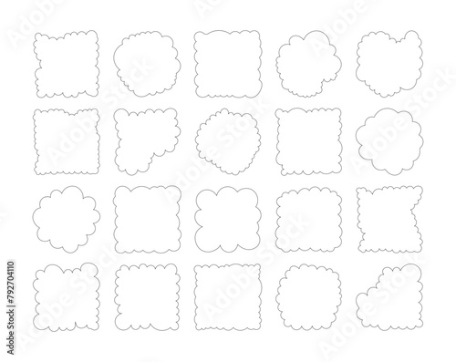 Cumulus cloud decorative frame. Coloring Page. Weather decoration. Vector drawing. Collection of design elements.
