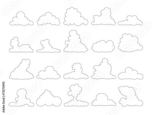 Cumulus cloud. Coloring Page. Sky air symbol. Vector drawing. Collection of design elements.