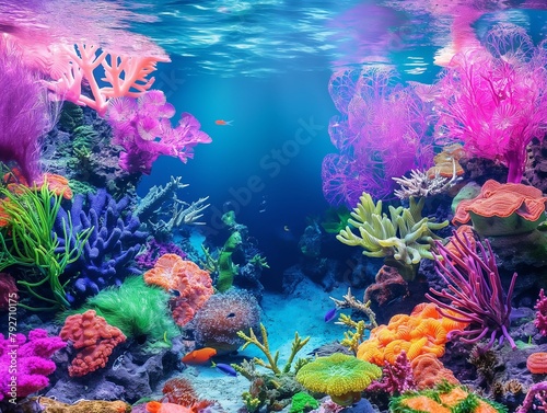 reef with colorful living organisms,magical beauty of a coral reef with rainbow coloring © mirifadapt