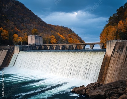 Water flows over the top of a dam on a river. increased flow in lakes and rivers