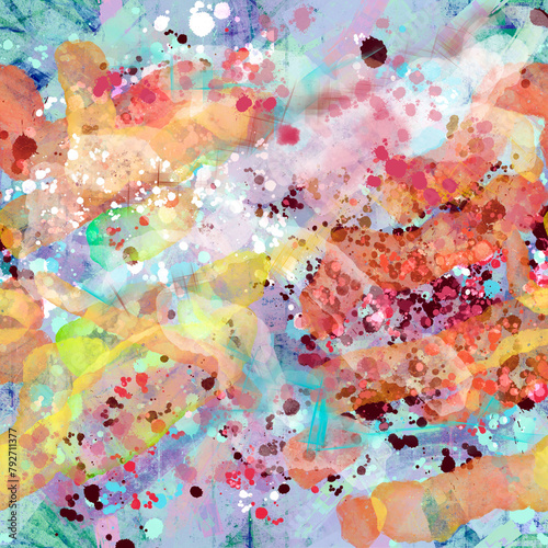 Abstract blurry painted seamless pattern in transparent spring, morning colors